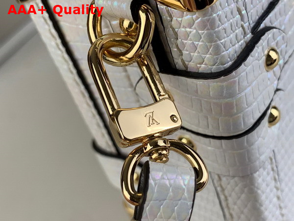 Louis Vuitton Petite Malle Handbag in Pearl White Lizard Leather Effect Cowhide Leather Replica