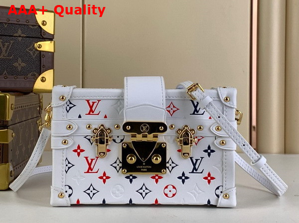 Louis Vuitton Petite Malle Tricolore is Made From White Lambskin with a Monogram in Red White and Blue M23541 Replica