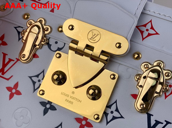 Louis Vuitton Petite Malle Tricolore is Made From White Lambskin with a Monogram in Red White and Blue M23541 Replica