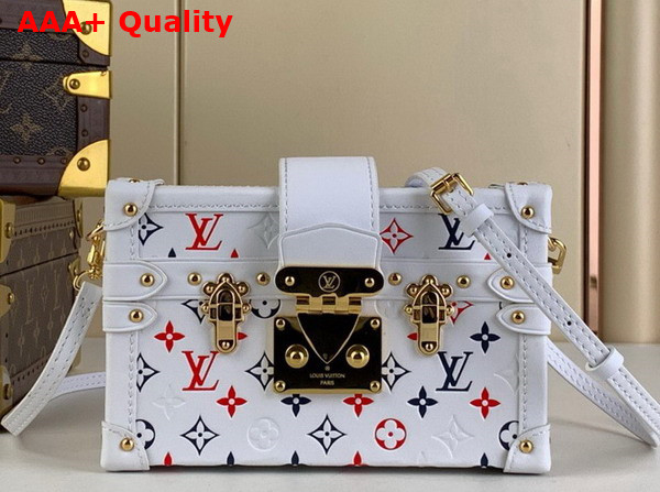 Louis Vuitton Petite Malle Tricolore is Made From White Lambskin with a Monogram in Red White and Blue M23541 Replica