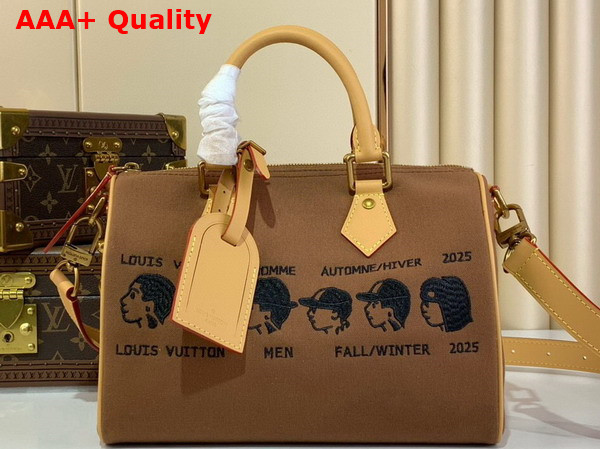 Louis Vuitton Pharrel and Nigo Speedy 25 Handbag in Brown Embroidered Canvas Replica