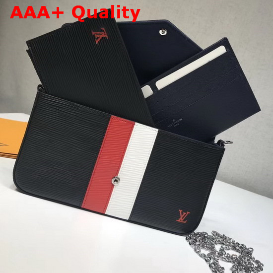 Louis Vuitton Pochette Felicie Black Epi Leather with Two Tone Stripe Replica