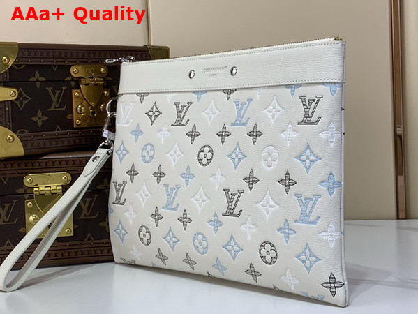 Louis Vuitton Pochette To Go Ecru White Monogram Shadow Calfskin Leather Replica