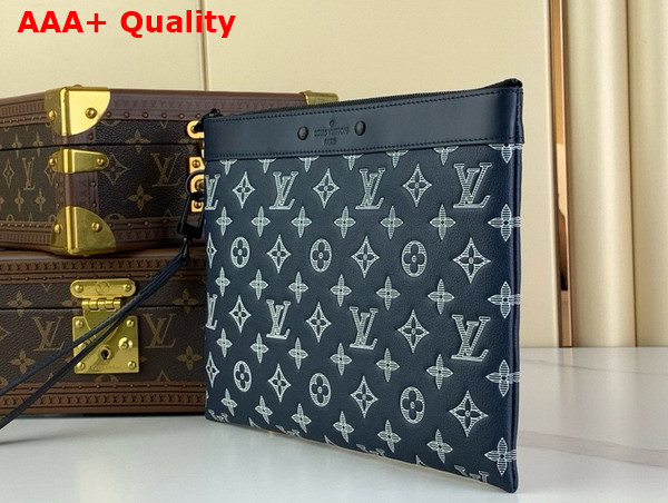 Louis Vuitton Pochette To Go Ink Blue White Monogram Shadow Calfskin Leather M83382 Replica