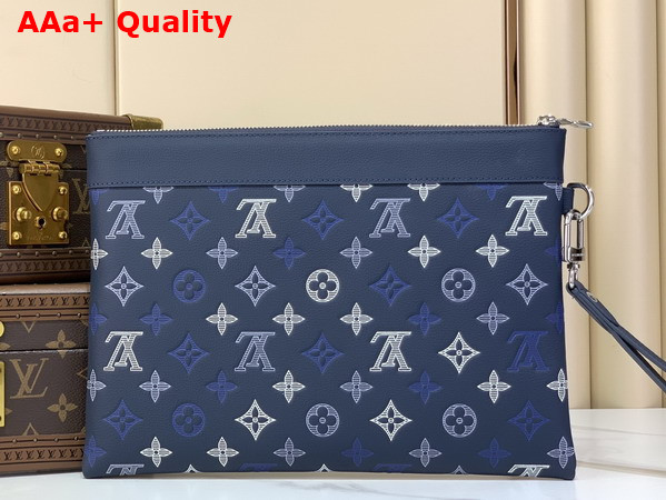 Louis Vuitton Pochette To Go Navy Blue Monogram Shadow Calfskin Leather M28913 Replica