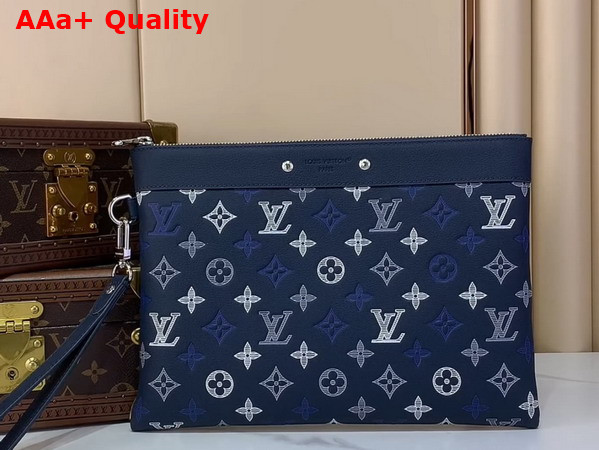 Louis Vuitton Pochette To Go Navy Blue Monogram Shadow Calfskin Leather M28913 Replica