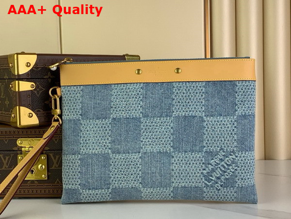 Louis Vuitton Pochette To Go Pouch in Blue Damier Denim 3D Cotton Canvas Replica