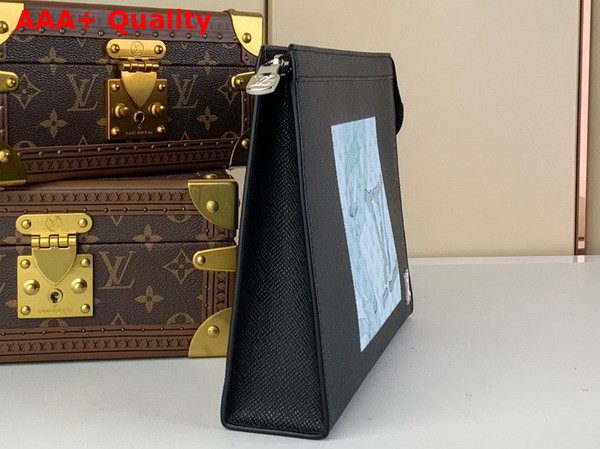 Louis Vuitton Pochette Voyage MM in Black Taiga Cowhide Leather with Monogram Aquagarden Print Replica