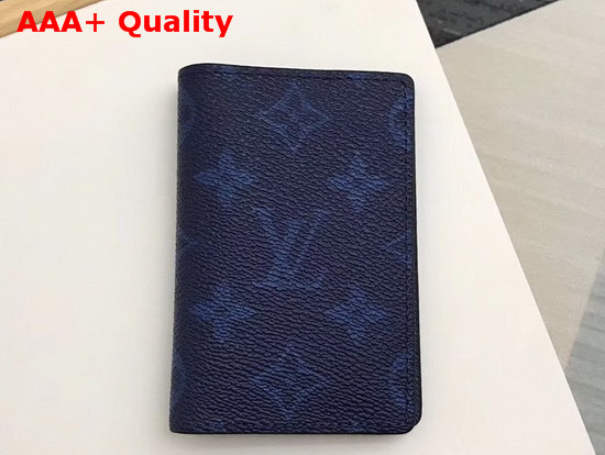 Louis Vuitton Pocket Organiser Navy Blue Taiga Cowhide Leather and Monogram Pacific Coated Canvas M30301 Replica