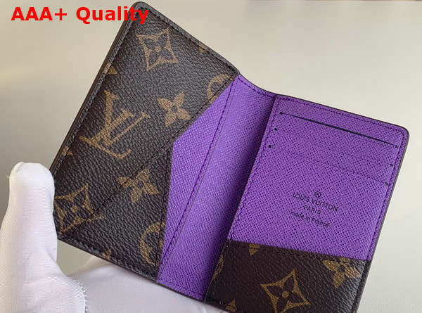 Louis Vuitton Pocket Organizer Monogram Macassar Coated Canvas and Purple Cowhide Leather M81535 Replica