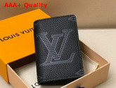 Louis Vuitton Pocket Organizer in Black Taurillon Shadow Leather Embossed with Larger Than Usual Monogram Pattern M80038 Replica