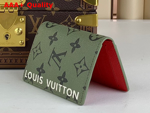 Louis Vuitton Pocket Organizer in Khaki Green and Vermillion Red Monogram Coated Canvas M82797 Replica