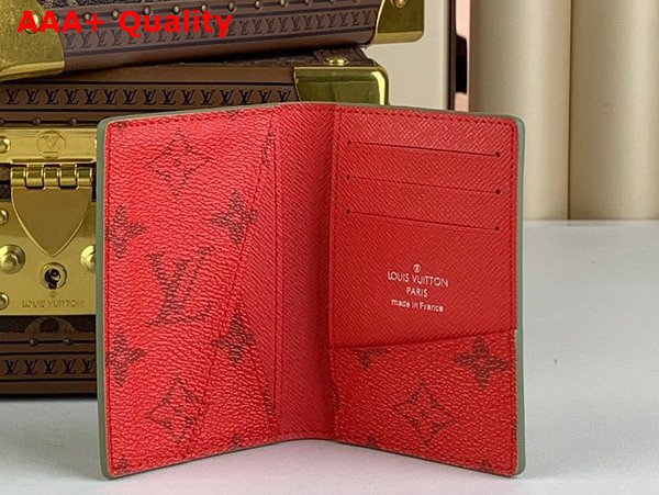 Louis Vuitton Pocket Organizer in Khaki Green and Vermillion Red Monogram Coated Canvas M82797 Replica