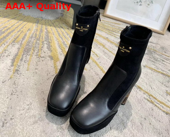 Louis Vuitton Podium Ankle Boot Black Stretch Suede Baby Goat Leather and Smooth Calf Leather 1A7U7S Replica
