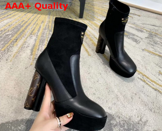 Louis Vuitton Podium Ankle Boot Black Stretch Suede Baby Goat Leather and Smooth Calf Leather 1A7U7S Replica