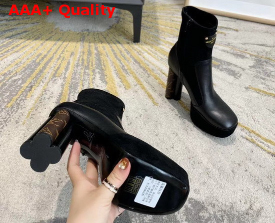 Louis Vuitton Podium Ankle Boot Black Stretch Suede Baby Goat Leather and Smooth Calf Leather 1A7U7S Replica