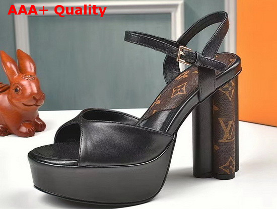 Louis Vuitton Podium Platform Sandal in Black Calf Leather and Patent Monogram Canvas 1A8NZD Replica