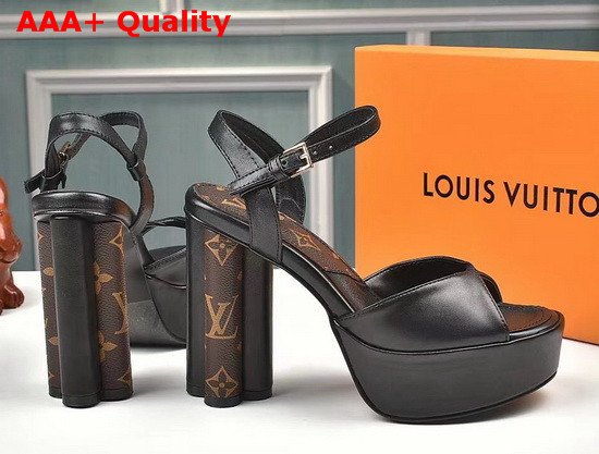 Louis Vuitton Podium Platform Sandal in Black Calf Leather and Patent Monogram Canvas 1A8NZD Replica