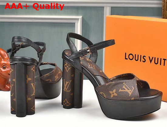 Louis Vuitton Podium Platform Sandal in Monogram Canvas and Black Calf Leather Replica