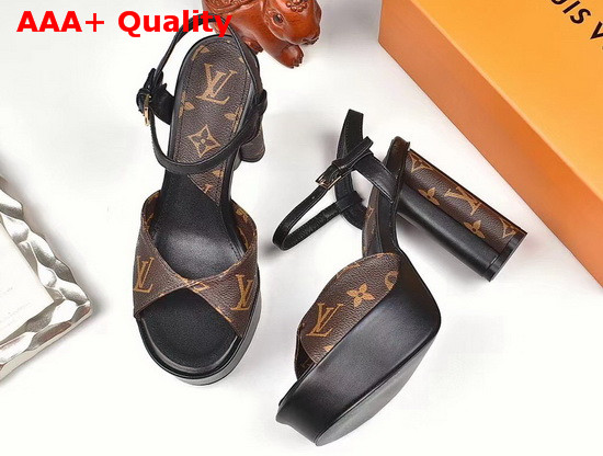 Louis Vuitton Podium Platform Sandal in Monogram Canvas and Black Calf Leather Replica
