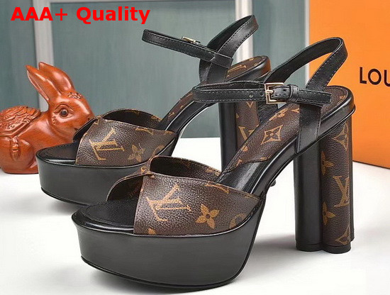Louis Vuitton Podium Platform Sandal in Monogram Canvas and Black Calf Leather Replica