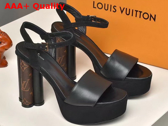 Louis Vuitton Podium Sandal in Black Suede Baby Goat Leather and Monogram Canvas 1A7U6Y Replica