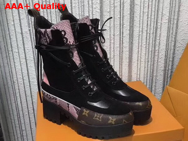 Louis Vuitton Pokerface Platform Desert Boot Black Suede Calf Leather and Pink Python Replica