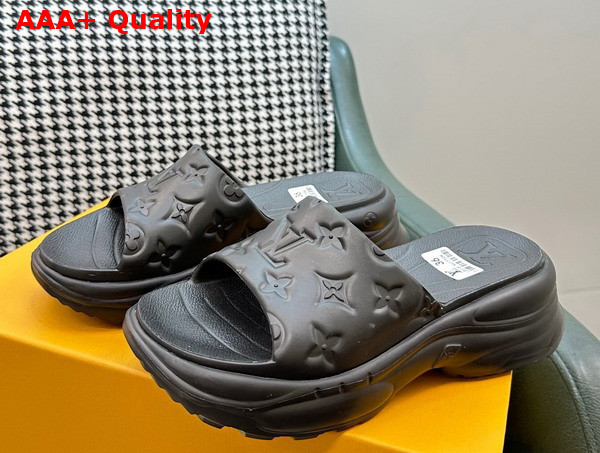 Louis Vuitton Pool 55 Flat Comfort Mule in Noir Monogram Embossed Rubber 1AB3DD Replica