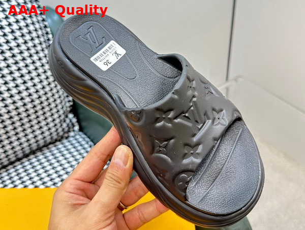 Louis Vuitton Pool 55 Flat Comfort Mule in Noir Monogram Embossed Rubber 1AB3DD Replica