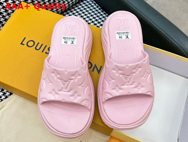 Louis Vuitton Pool 55 Flat Comfort Mule in Pink Monogram Embossed Rubber 1AAE70 Replica