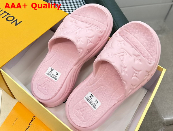 Louis Vuitton Pool 55 Flat Comfort Mule in Pink Monogram Embossed Rubber 1AAE70 Replica