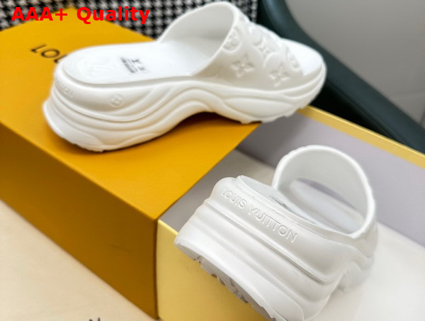 Louis Vuitton Pool 55 Flat Comfort Mule in White Monogram Embossed Rubber 1AB3FQ Replica