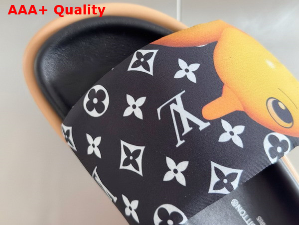 Louis Vuitton Pool Pillow Flat Comfort Mule in Black Monogram Nylon Printed with Colorful Animal Characters Replica