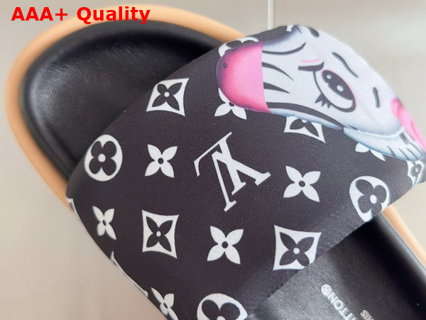 Louis Vuitton Pool Pillow Flat Comfort Mule in Black Monogram Nylon Printed with Cute Animal Characters Replica