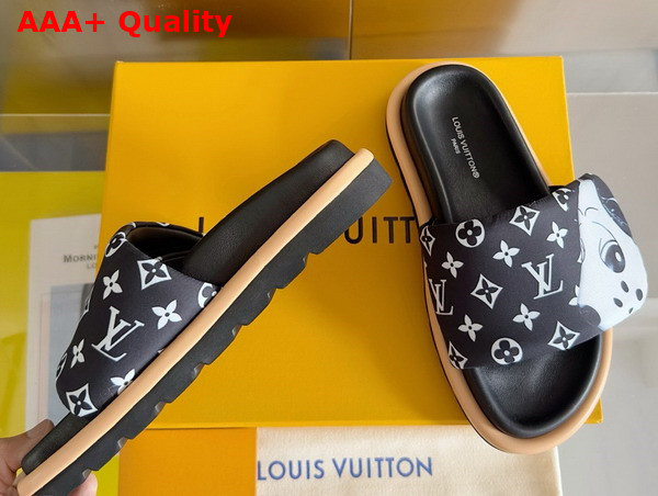 Louis Vuitton Pool Pillow Flat Comfort Mule in Black Monogram Nylon Printed with Cute Animal Characters Replica