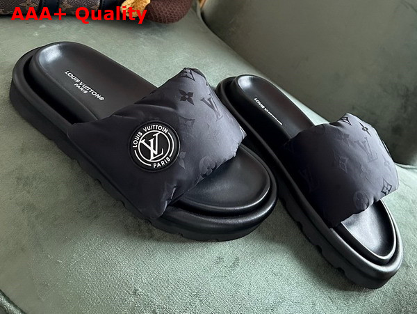 Louis Vuitton Pool Pillow Flat Comfort Mule in Black Monogram Nylon Replica