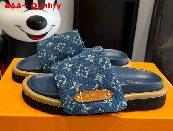 Louis Vuitton Pool Pillow Flat Comfort Mule in Blue Monogram Denim 1ACJVH Replica