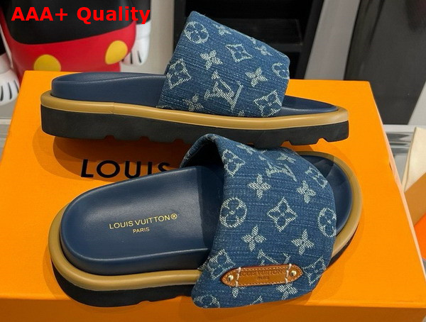 Louis Vuitton Pool Pillow Flat Comfort Mule in Blue Monogram Denim 1ACJVH Replica