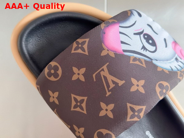 Louis Vuitton Pool Pillow Flat Comfort Mule in Brown Monogram Nylon Printed with Cute Animal Characters 1AD3AZ Replica
