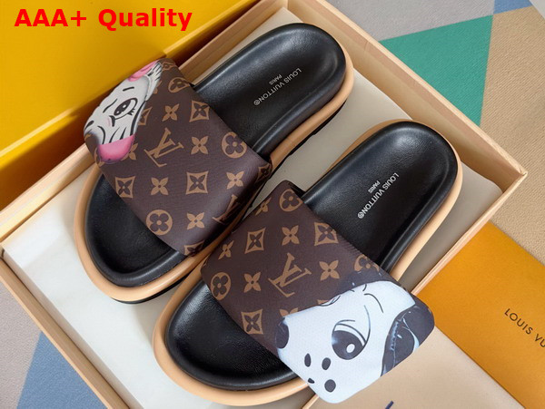 Louis Vuitton Pool Pillow Flat Comfort Mule in Brown Monogram Nylon Printed with Cute Animal Characters 1AD3AZ Replica