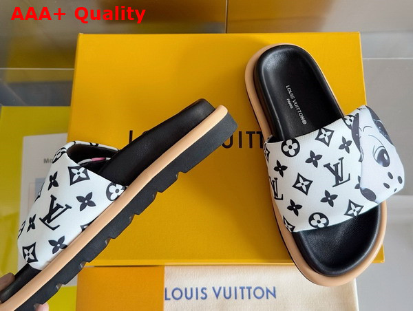 Louis Vuitton Pool Pillow Flat Comfort Mule in White Monogram Nylon Printed with Cute Animal Characters Replica