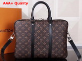 Louis Vuitton Porte Documents Voyage PM Monogram Macassar Canvas and Black Cowhide Leather M52005 Replica