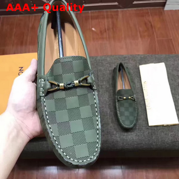 Louis Vuitton Raspail Moccasin Dark Green Damier Embossed Calfskin Replica