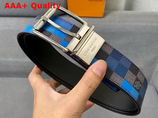 Louis Vuitton Reversible Belt Damier Graphite 3D Canvas and Calf Lather Blue and Black Replica