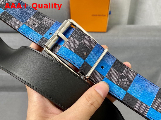 Louis Vuitton Reversible Belt Damier Graphite 3D Canvas and Calf Lather Blue and Black Replica