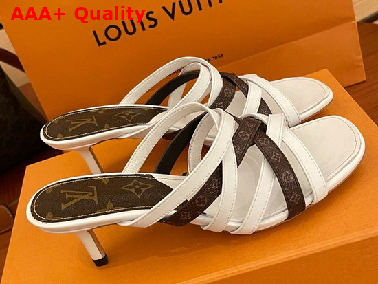 Louis Vuitton Revival Mule White Calf Leather and Nano Monogram Canvas Replica