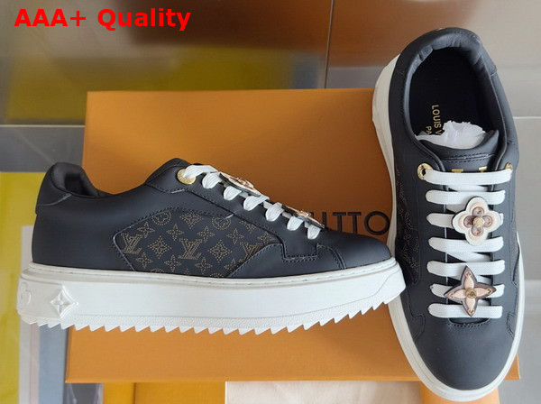 Louis Vuitton Richly Detailed Edition of the Time Out Sneaker in Black Plain Calf Leather Replica