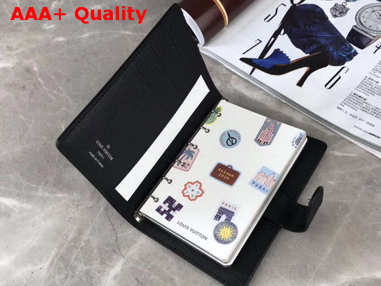 Louis Vuitton Ring Agenda Black Taiga Leather Cover Replica