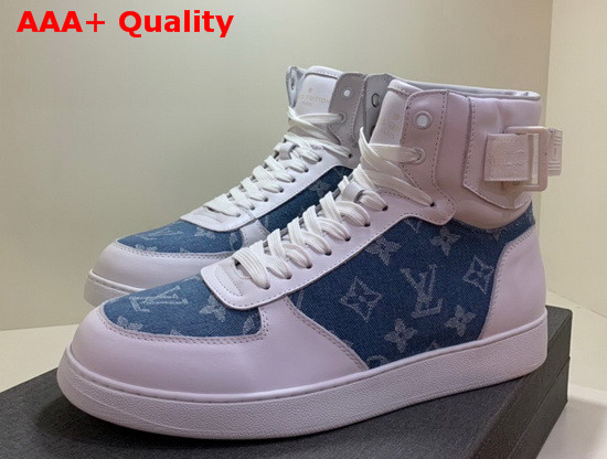 Louis Vuitton Rivoli Sneaker Boot Monogram Denim Louis Vuitton Signature on the Velcro Strap Replica
