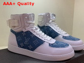 Louis Vuitton Rivoli Sneaker Boot Monogram Denim Louis Vuitton Signature on the Velcro Strap Replica